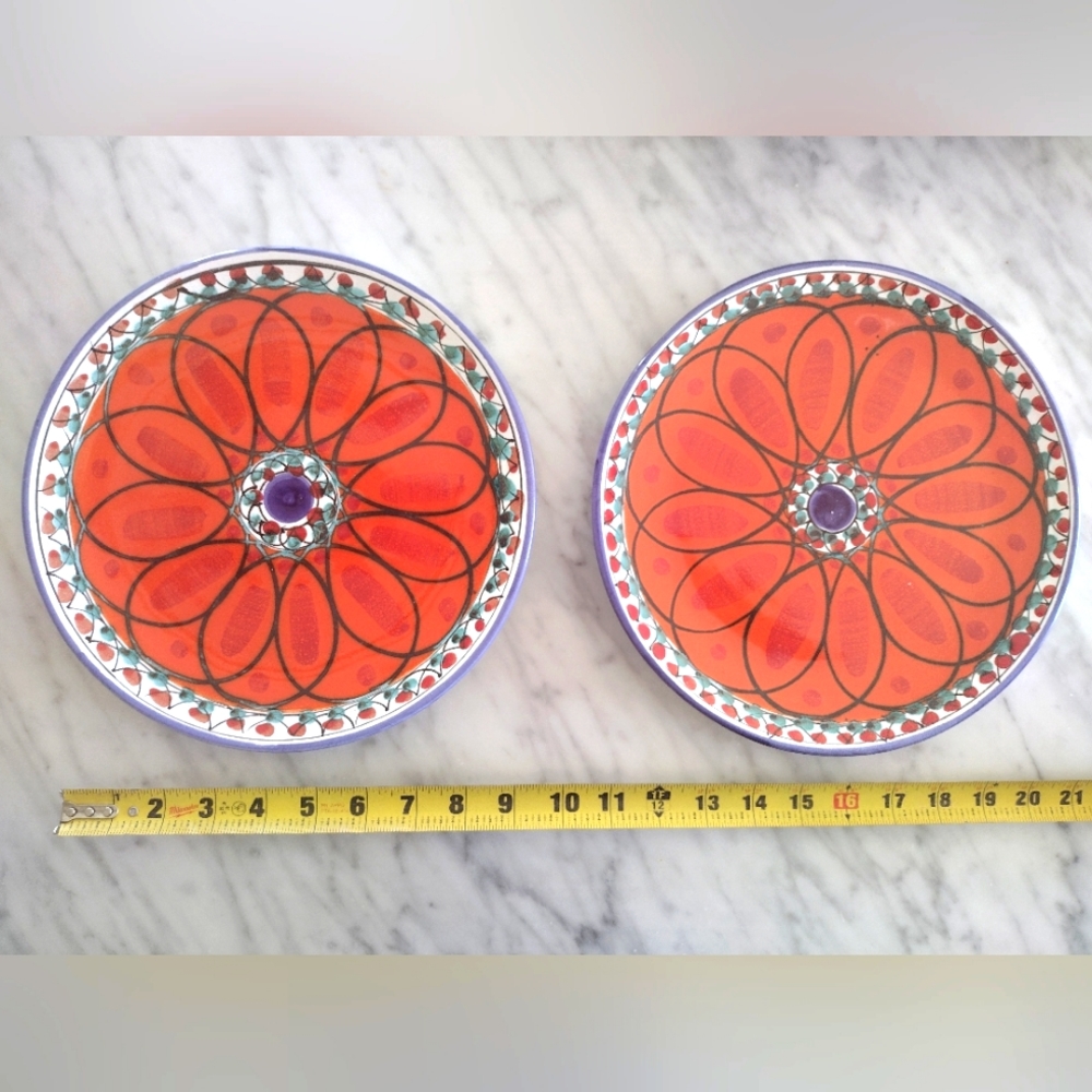 Vintage Italian ceramic plates - wall hanging holes on back of plates